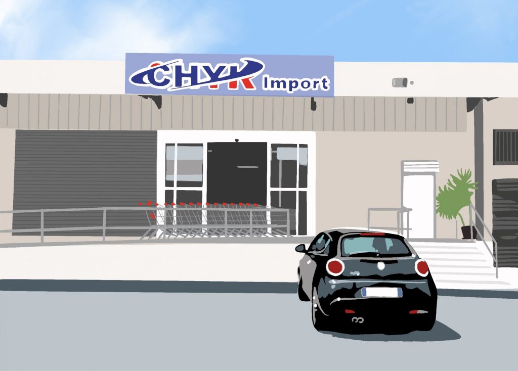 Locaux CHYK Import — showroom et parking